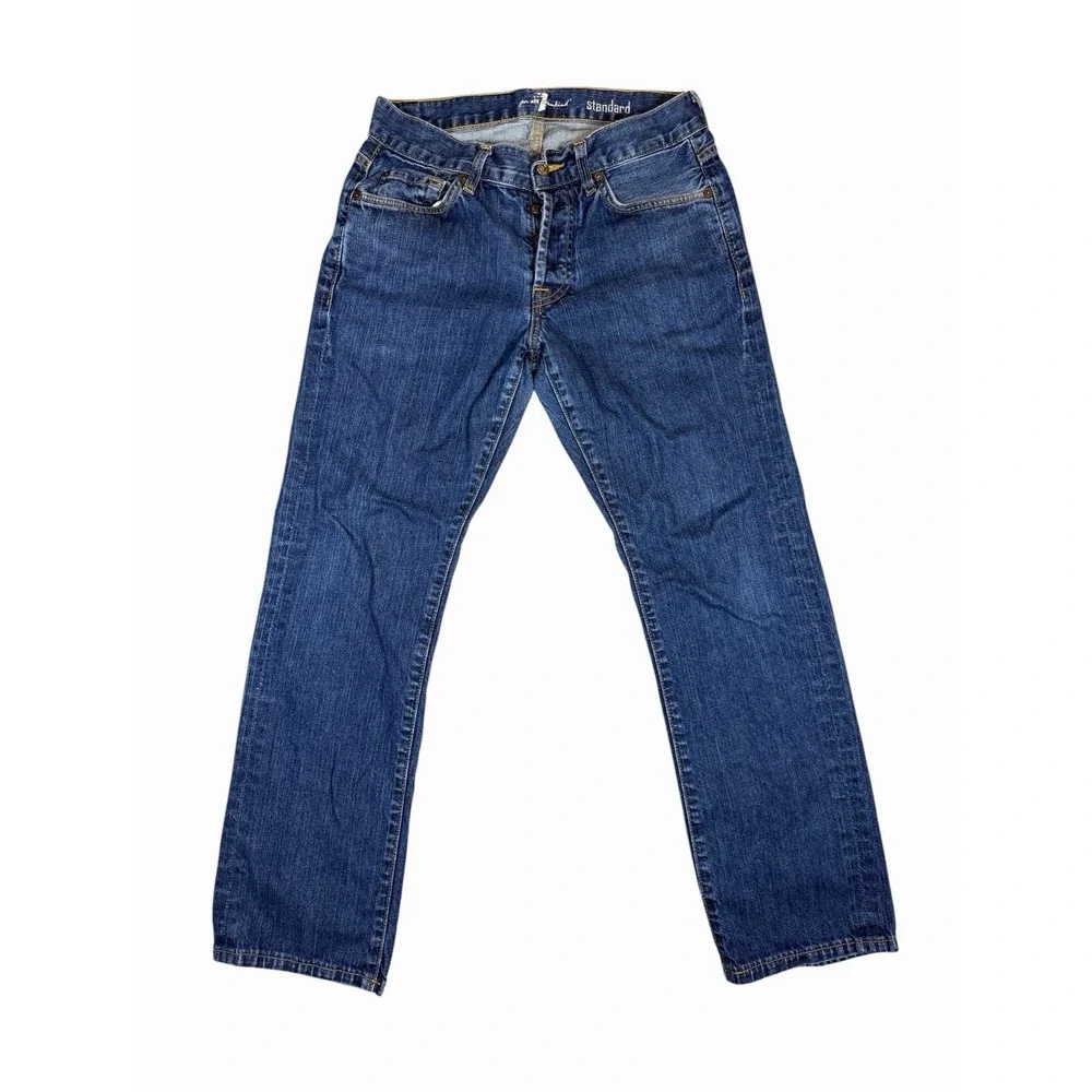 7 For All Mankind Standard Jeans Mens 30x30 Blue Denim Button Fly Straight Leg